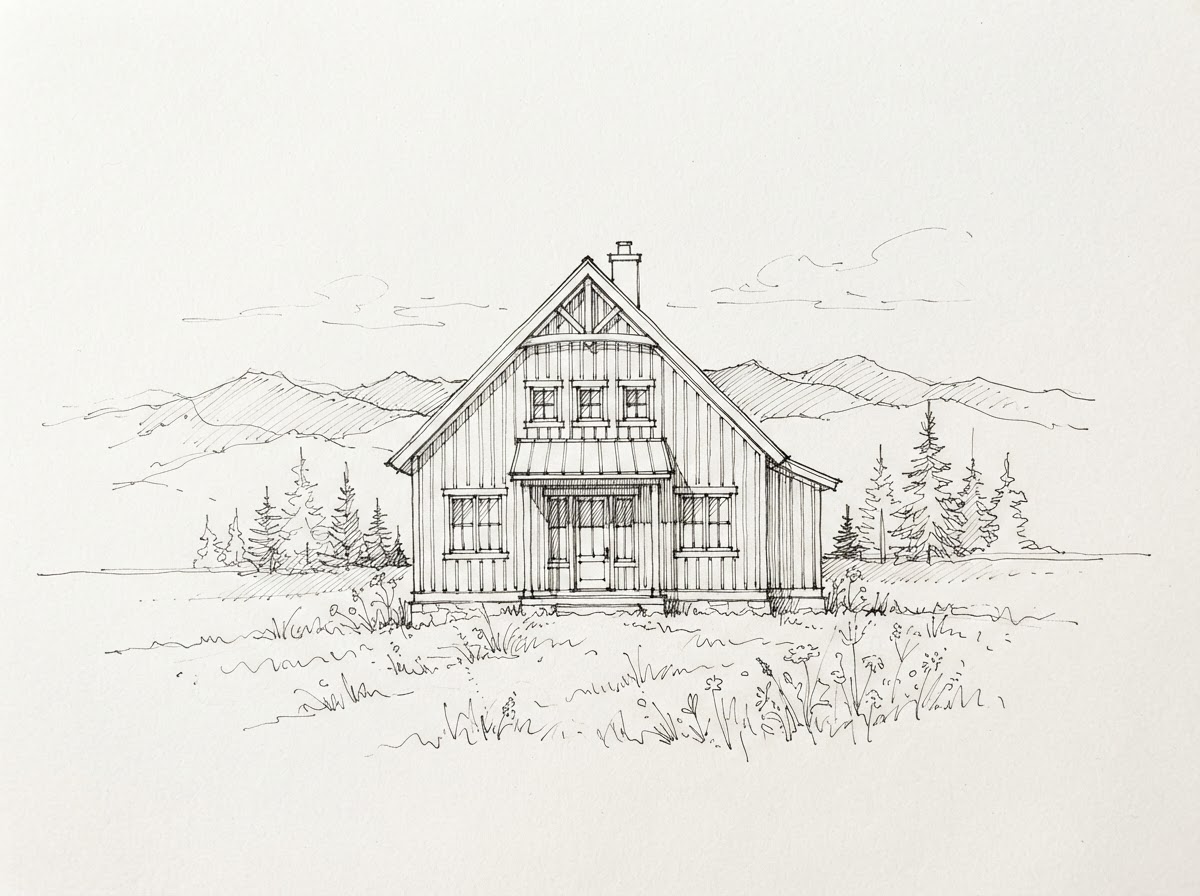 Elevation sketch of Long Meadow Barn